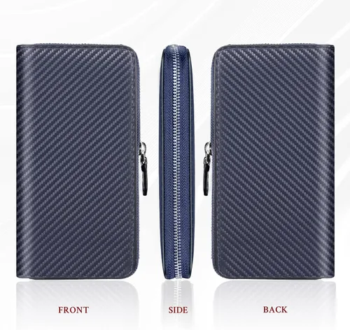 Miniatura 9 de Travelambo Cartera de gran capacidad para mujer, bolso largo plegable para mujer, Carbono azul, Casual