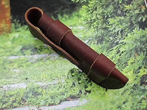 Miniatura 3 de Funda plegable para cuchillo de bolsillo de 5 pulgadas, funda de cinturón de cuero genuino marrón liso TS-sheathTS