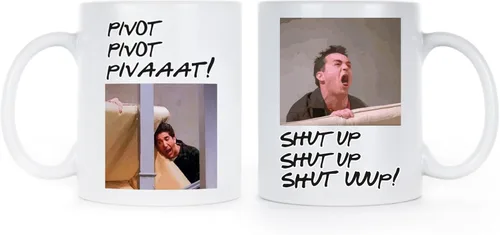 LIBBY'S BENCHMARK27 DESIGNS Pivot Mug Chandler Bing Ross Geller Taza de café Shut Up Sofá
