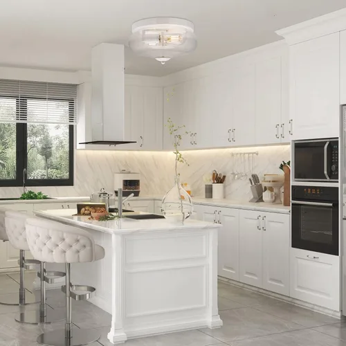 Miniatura 5 de Lámparas de techo Darkaway para montaje empotrado, lámpara de techo interior y exterior con pantalla de vidrio semillado para pasillo, cocina, Blanco