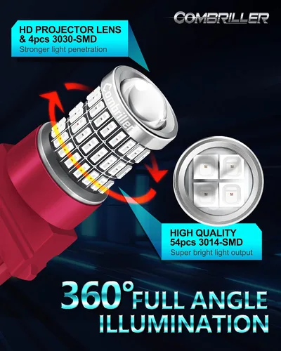Miniatura 3 de Combriller 3157 Bombilla LED roja, 3056 3156 3057 4157 Bombilla LED con proyector de repuesto para luz de freno, luces intermitentes, luces 2-Rojo