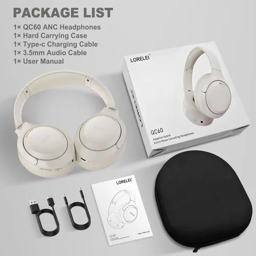 Miniatura 6 de LORELEI QC60 - Auriculares híbridos con cancelación activa de ruido, auriculares Bluetooth inalámbricos sobre la oreja con micrófono, 60H