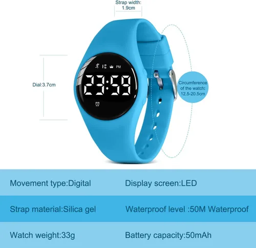 Miniatura 6 de Reloj deportivo digital para niñas y niños, monitor de actividad física con reloj despertador, cronómetro, relojes impermeables sin aplicación