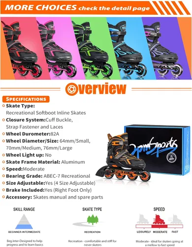 Miniatura 6 de 2PM SPORTS - Patines en línea ajustables Torinx verde para niños, patines divertidos para principiantes para niños, jóvenes, niñas, hombres y mujeres