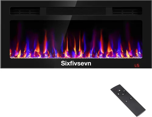 Chimenea eléctrica empotrada y montada en la pared, calentador de chimenea y chimenea lineal, chimenea eléctrica ultrafina, bajo ruido, con