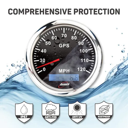Miniatura 3 de RACETECH 85mm (3-3/8") 120 MPH Velocímetro GPS eléctrico - Esfera negra con LED de 7 colores, impermeable, aro de acero inoxidable, 12V/24V