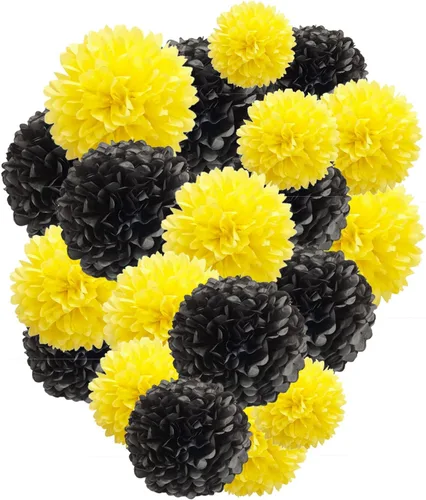Miniatura 16 de Capesaro Pompones de Papel Dorado y Negro - 10", 12" Decoraciones de Papel Tisú para Decoración Colgante de Fiestas - Juego de 12 Piezas