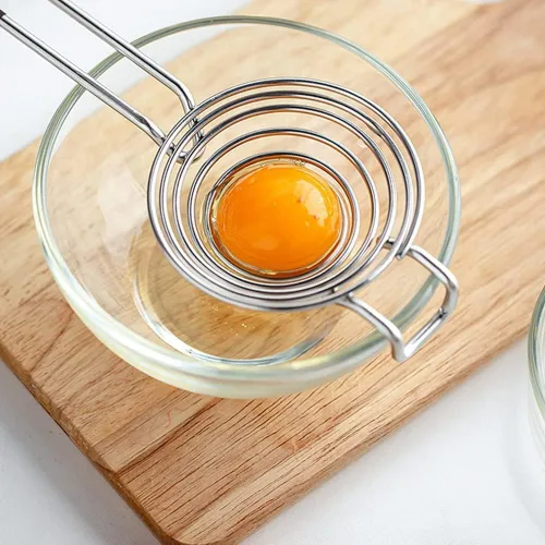 Miniatura 4 de Paquete de 2 separadores de clara de huevo de acero inoxidable – Filtro de yema de huevo de mango largo apto para lavavajillas, sin goteo y sin