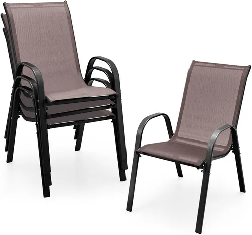Miniatura 12 de S AFSTAR Juego de 4 sillas para exteriores, sillas de patio apilables con reposabrazos y tela de asiento transpirable, juego de sillas de comedor