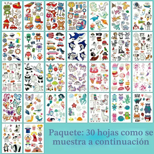 Miniatura 2 de Partywind 380 estilos (30 hojas) tatuajes luminosos para niños, estilos mixtos temporales tatuajes adhesivos con sirena/dinosaurio/espacio/pirata