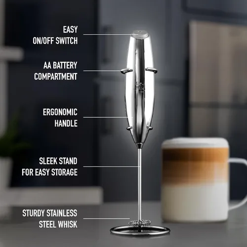 Miniatura 555 de Zulay Milk Boss Espumador de leche potente manual, hace espuma para latte, batidor para mezclar bebidas, café, miniespumador para capuchino, frappé