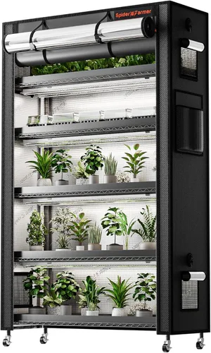 Spider Farmer 2025 Soporte para Plantas con Luces de Cultivo, Estante de Plantas de 6 Niveles con 10 Piezas de Lámpara LED de 3 pies de Espectro