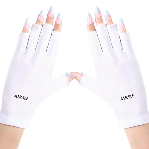 Miniatura 7 de Guantes anti UV AIRSEE para lámpara de uñas, guantes profesionales de protección UV UPF50+ para manicuras y arte de uñas, guantes sin dedos (Rosa)