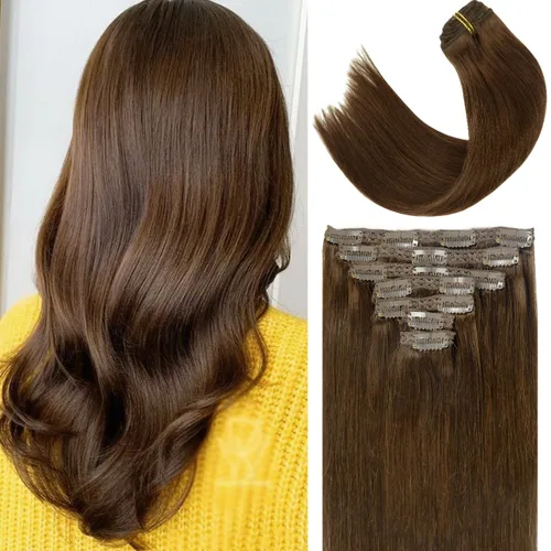 Miniatura 15 de Lacer Hair Glam - Extensiones de cabello humano con clip, sin costuras, color negro hueso, 4.33 oz, 7 unidades, 20 pulgadas, con clip de trama