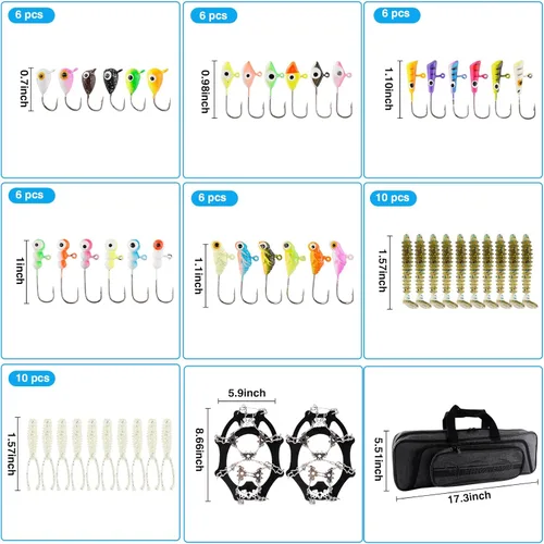 Miniatura 5 de Hikary Juego combinado de caña de pescar en hielo y carrete, kit completo portátil de carbono con bolsa de aparejos, plantillas de hielo, tacos