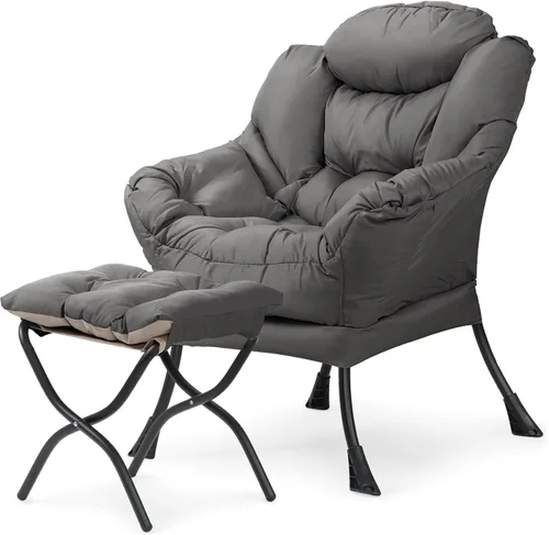 Miniatura 11 de Athena Collection Silla perezosa con otomana, sofá de salón, silla tapizada con reposapiés plegable, silla de lectura con bolsillo lateral y Beige