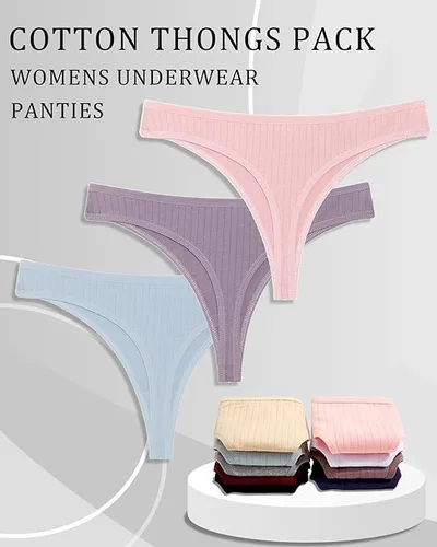 Miniatura 6 de FINETOO Tangas de algodón para mujer, suaves, de cintura baja, sexys, tangas para mujer, ropa interior de mujer, 6 paquetes, XS-XXXL