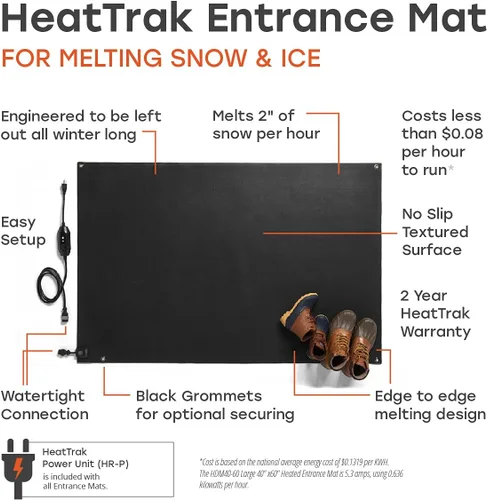 Miniatura 2 de HeatTrak Alfombrillas térmicas para derretir la nieve para entradas (40 x 60 pulgadas), antideslizante, tapete eléctrico para quitar nieve y hielo