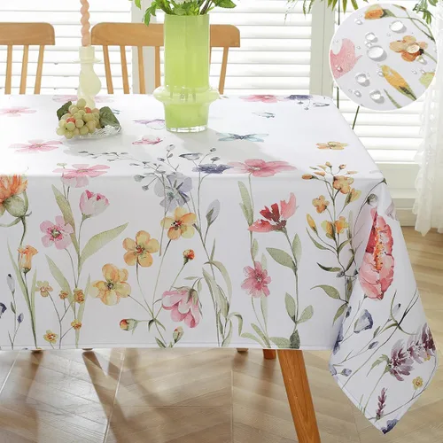 Miniatura 9 de SASTYBALE Mantel cuadrado de primavera y verano de 52 x 52 pulgadas, diseño de hojas de eucalipto en acuarela, mantel de tela lavable sin arrugas