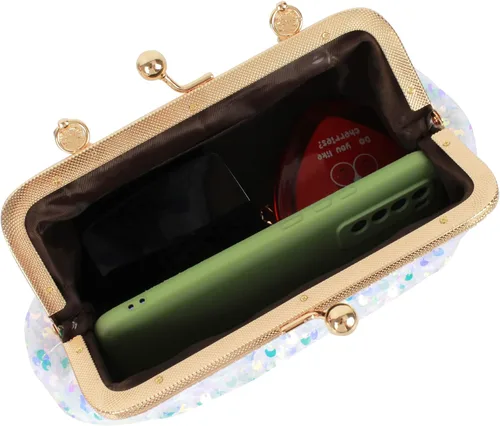 Miniatura 4 de Mini bolso de noche con lentejuelas con purpurina para mujer, bolso de mano de metal con asa superior, correa de cadena, bolso cruzado