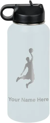 Miniatura 15 de LaserGram Botella de agua personalizada, hombre haciendo slam dunk de baloncesto, de acero inoxidable, de doble pared con aislamiento al vacío