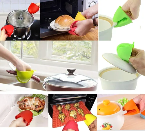 Miniatura 6 de 4 pares de mini guantes de silicona para horno, juegos de soportes para ollas para cocina, resistentes al calor, pequeños guantes antiquemaduras