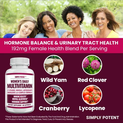 Miniatura 8 de Simply Potent Multivitamínico para mujer – 37 vitaminas y minerales con biotina, vitaminas A C D E B12, folato, zinc, magnesio, calcio y extracto