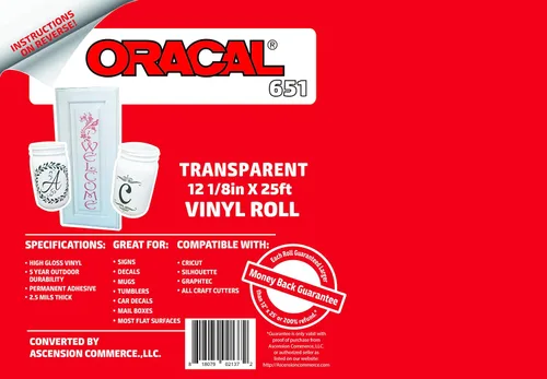 Miniatura 2 de Rollo de vinilo adhesivo transparente ORACAL 651 de 12.125 pulgadas x 25 pies para Cricut, Silhouette, Cameo, cortadores de manualidades, impresoras