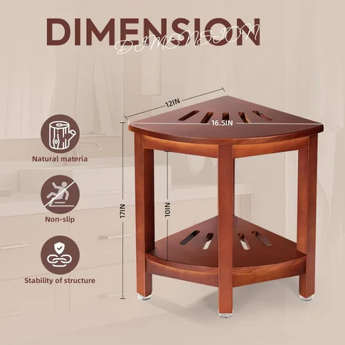 Miniatura 3 de HouseJoy Banco de ducha esquinero con estante, taburete de ducha de esquina de 16.5 pulgadas de alto para afeitarse las piernas, reposapiés