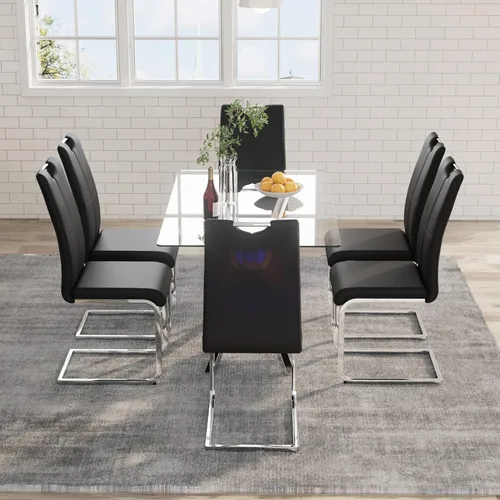 Miniatura 23 de Mesa de comedor de 5 piezas de 47 pulgadas con 4 sillas de piel sintética, juego de mesa de comedor moderno para 4, mesa de cocina rectangular