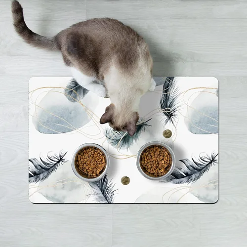 Miniatura 7 de Rnivvi Tapete de comida para perros, 12 x 19 pulgadas, absorbente, para comida y agua, bonita alfombra de goma antideslizante para alimentación