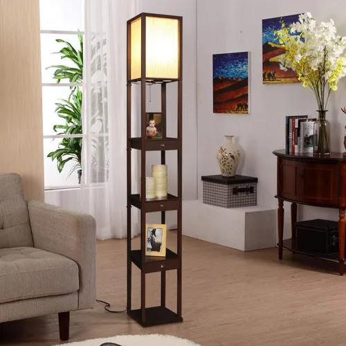 Miniatura 4 de Brightech Maxwell Drawer Edition - Lámpara de pie moderna con estante y cajón - Lámparas de pie de esquina con estantes para sala de estar