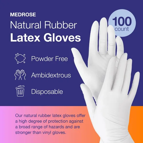 Miniatura 3 de Guantes de látex MedRose pequeños - 100 guantes de goma - Guantes desechables sin polvo, impermeables, blancos