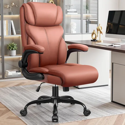 Miniatura 11 de Primy Silla de oficina, silla de escritorio ergonómica de cuero con reposabrazos abatibles, respaldo alto grande y alto, silla ejecutiva para Negro