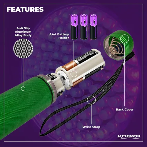 Miniatura 4 de Linterna de luz negra UV Kobra - 100 LED Luz UV portátil y luz negra para detección de orina de mascotas - Inspección de chinches, fugas y dinero