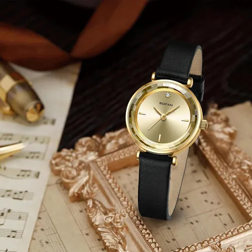 Miniatura 5 de BOFAN Reloj de pulsera para mujer con esfera de diamante, bisel de cristal y cómoda correa de cuero suave.