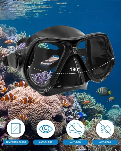 Miniatura 3 de Equipo de esnórquel para adultos, jóvenes y niños, juego de máscara de esnórquel con parte superior seca, juego de máscara de buceo antivaho