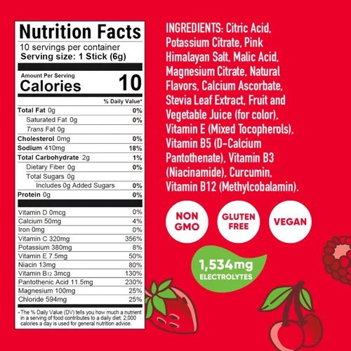 Miniatura 2 de Pirq Hydration - Fruit Punch - Paquetes de polvo de hidratación Mezcla de bebida con electrolitos Curcumina Vitaminas B Cero azúcar Apto