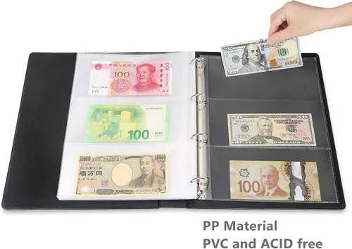 Miniatura 3 de MUDOR - Álbum de 90 bolsillos para coleccionar billetes de dólar, álbum premium de colección de monedas del mundo en PU, álbum clásico