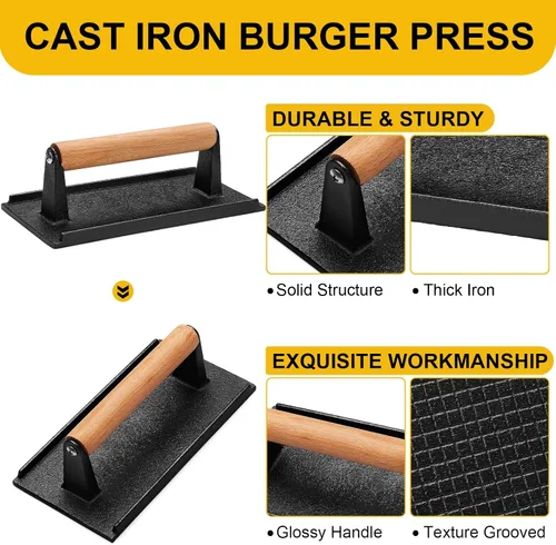 Miniatura 2 de AIVIKI - Prensa para hamburguesas, prensa para hamburguesas Smash para plancha Blackstone, hierro fundido resistente rectangular de 8.2x4.2 pulgadas