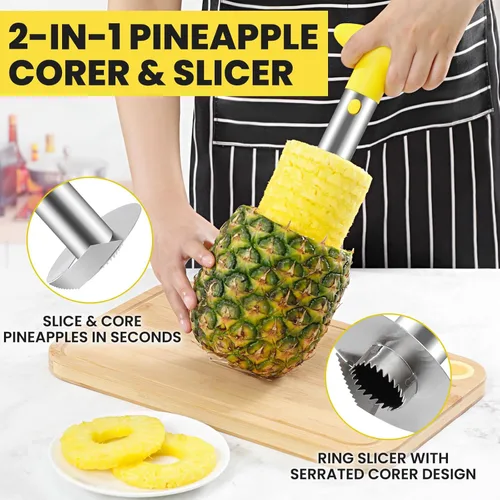 Miniatura 2 de AUBENR Herramienta Premium para Descorazonar y Rebanar Piña - Cortador de Piña Afilado con Puntas Serradas - Fácil de Usar y Limpiar - Removedor