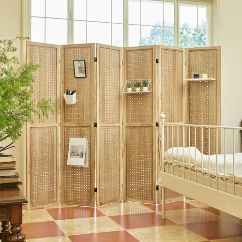 Miniatura 8 de Exhibidor de tablero perforado, organizador de pared portátil independiente de 5.6 pies, divisor de habitación de madera, pantallas de privacidad