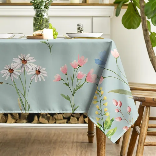 Miniatura 3 de Horaldaily Mantel de Primavera 52×70 Pulgadas Rectangular, Acuarela Flores Silvestres Florecientes Floral Verde Lavable Cubierta de Mesa Estacional