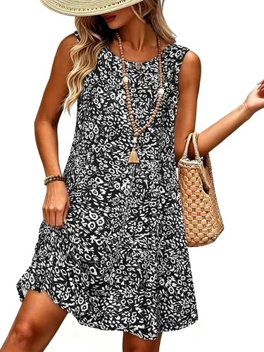 Miniatura 41 de elescat Vestidos de verano para mujer 2025, vestido casual de playa sin mangas con estampado floral, tipo camiseta, suelto y con bolsillos