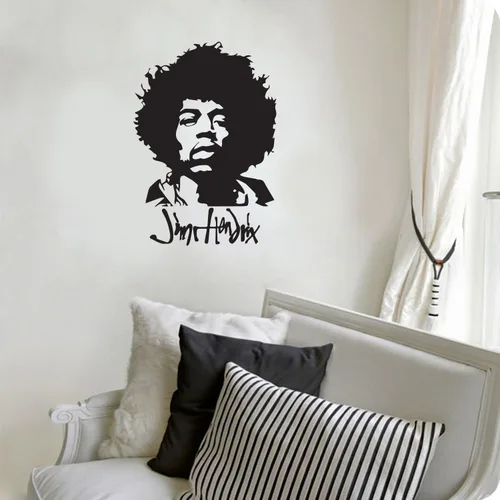 Aurabeam Jimi Hendrix - Adhesivo decorativo de pared de 14 x 20 pulgadas, decoración de ventana, calcomanías de vinilo con letras y artistas