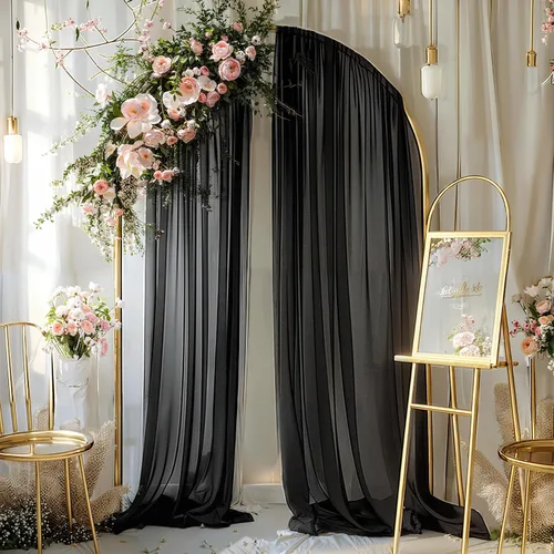 Miniatura 9 de Tela Negra para Drapeado de Arco de Boda 1 Panel 30'' x 20 Pies Cortinas Negras Tela Transparente Telón de Fondo Telas para Drapeado de Arco