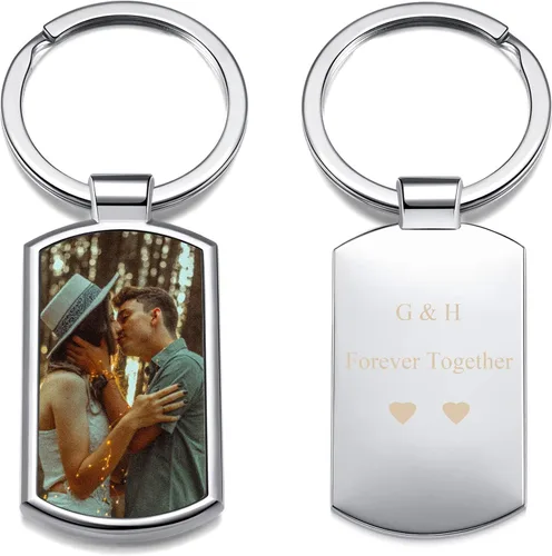Jovivi Llaveros personalizados personalizados con foto de doble cara, impresión a todo color, aleación de texto, imagen, llavero para hombres y