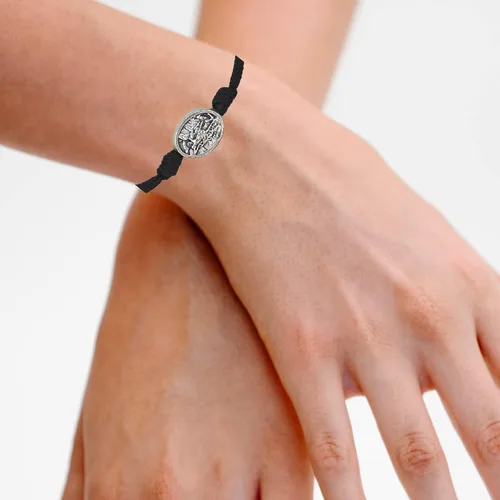 Miniatura 5 de Pulsera de cordón ajustable de San Miguel Arcángel negro con medalla en tono plateado, joyería de protección religiosa católica, regalo de recuerdo