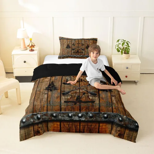 Miniatura 14 de Erosebridal Juego de edredón de reglas del lago, juego de ropa de cama tamaño matrimonial, edredón rústico para niños y niños, decoración de cabaña