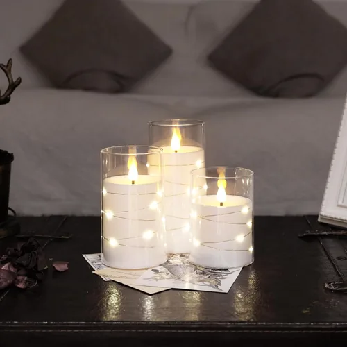 Miniatura 5 de NURADA Velas parpadeantes sin llama: luces de cadena de estrella incorporadas, velas LED de mecha 3D acrílicas que funcionan con pilas, con control